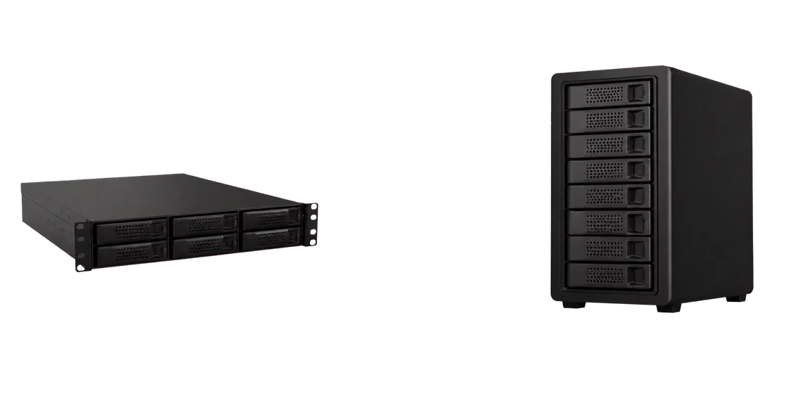 Rackmount NAS in Taipei connected to an eight-bay NAS in Tokyo